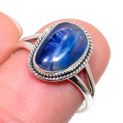 Natürlicher Kyanit Edelstein Handarbeit 925 Sterling Silber Geschenkring S.8 o7D84