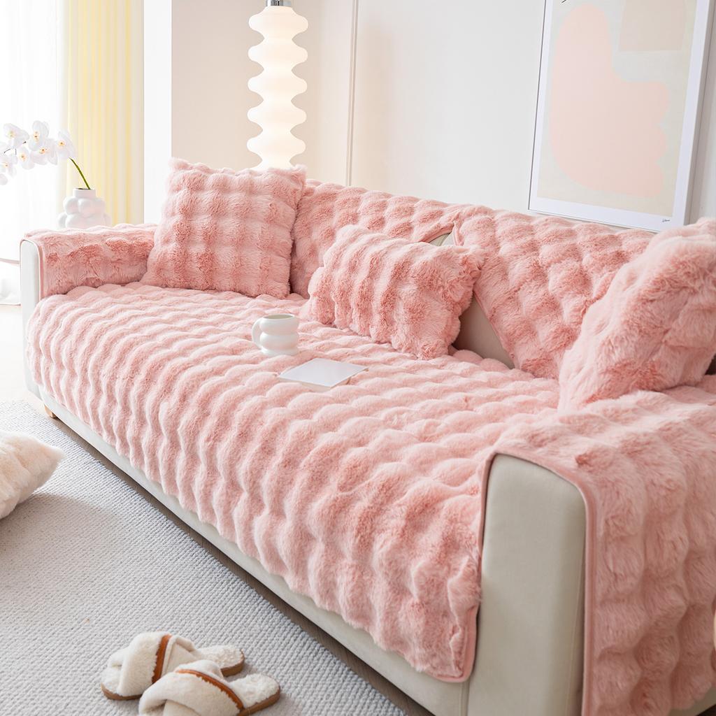 Popular Imitation Rabbit Plush Sofa Cover For Winter Soft Fabric Furniture Protector for Living Room Have Many Colours