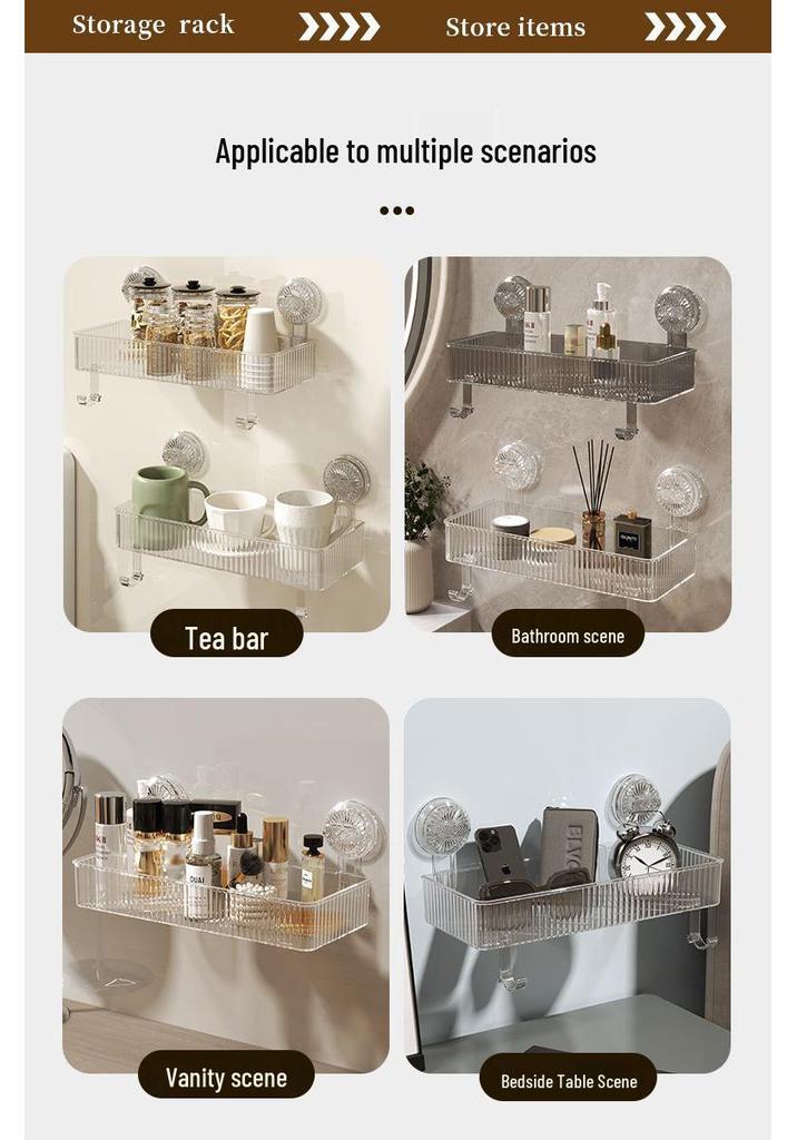 No-Drill Bathroom Suction Cup Storage Shelf, Multi-functional Wall-Mounted Washstand Organizer
