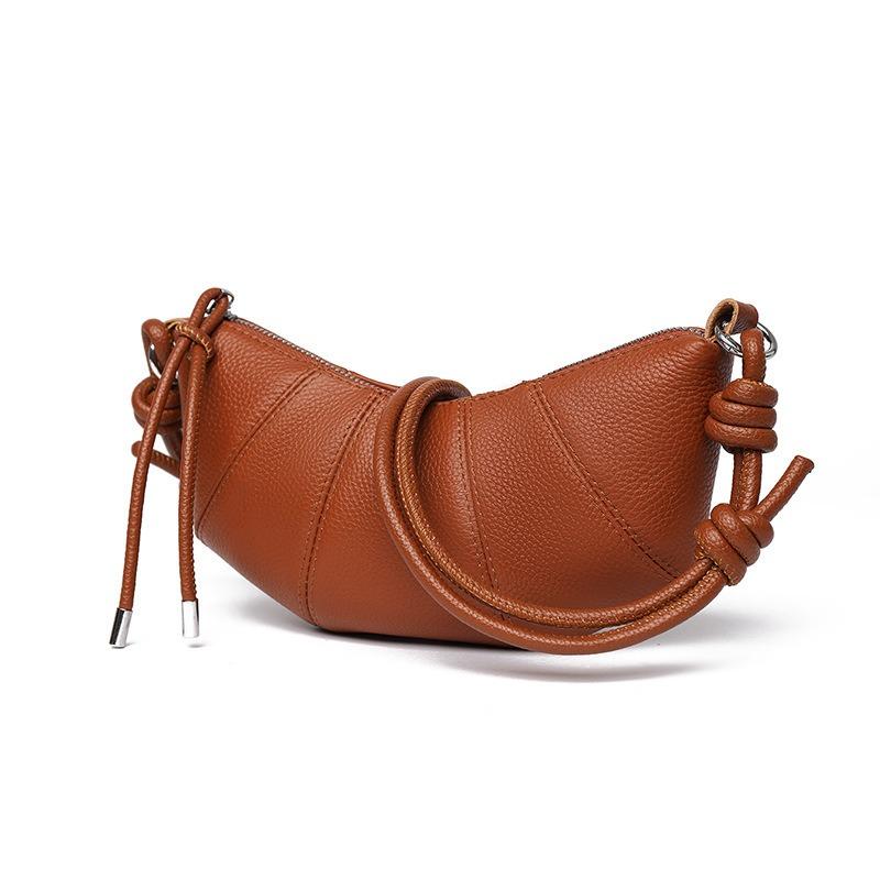 Fashion First-layer Cowhide Croissant Bag Women's Retro Simple Dumpling Bag Trend High-end Single Shoulder Messenger Bag Women