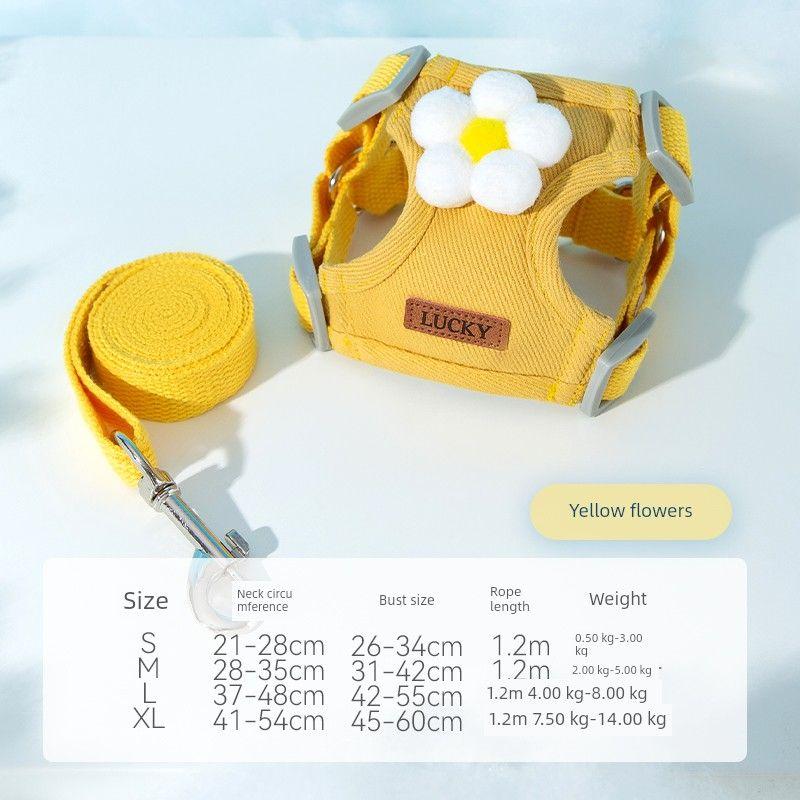 

Dog Hand Holding Rope Vest-Style Dog Leash Teddy Bichon Small Size Dogs Chest Strap Cat Rope Internet Celebrity Pet Supplies S-small (applicable 0.50 kg-3.00 kg Yellow flowers
