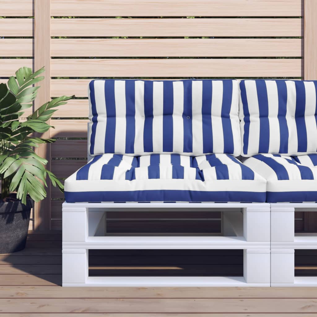 2 Piece Pallet Cushions Blue & White Striped Fabric