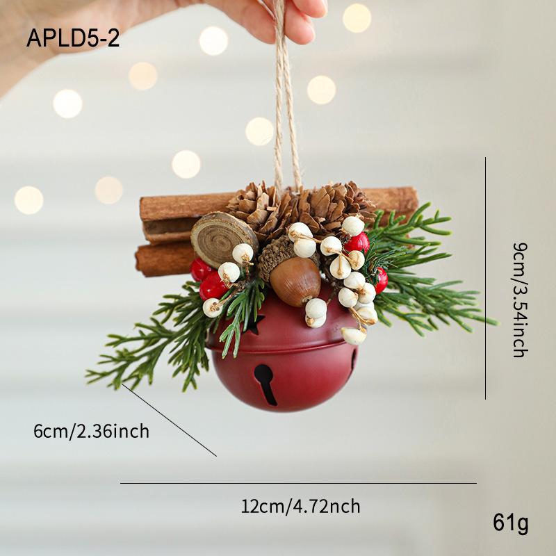 Cross-Border Christmas Bell, Reindeer Antlers, Bow, Pine Cone, Bell Mixed Pendants, Christmas Tree, Window, Car Hanging Ornament 14*10*6cm