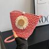 Summer New Flower Woven Bag Beach Vacation Shoulder Crossbody Small Fresh Women's Bag Cotton and Linen Sunflower Mobile Phone Bag