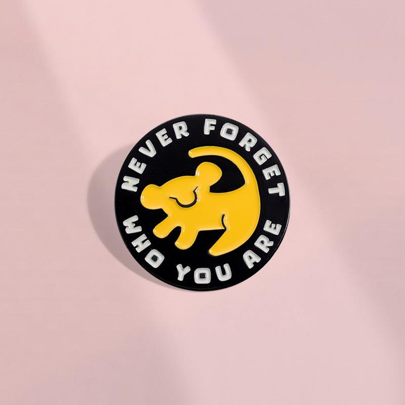 Charming Geometric Round Never Forget Who You Are Decorative Metal Brooch With Cartoon Dog