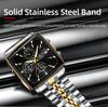 Business Quartz Watch Men Gold White Chronograph Dress Wristwatch with Stainless Steel Band Auto Date Luminous Hands 24-hour