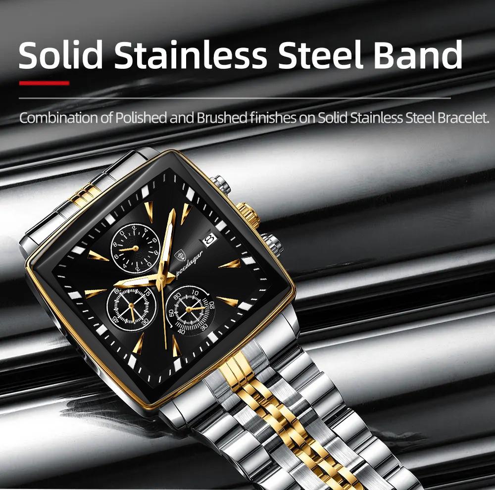 Business Quartz Watch Men Gold White Chronograph Dress Wristwatch with Stainless Steel Band Auto Date Luminous Hands 24-hour