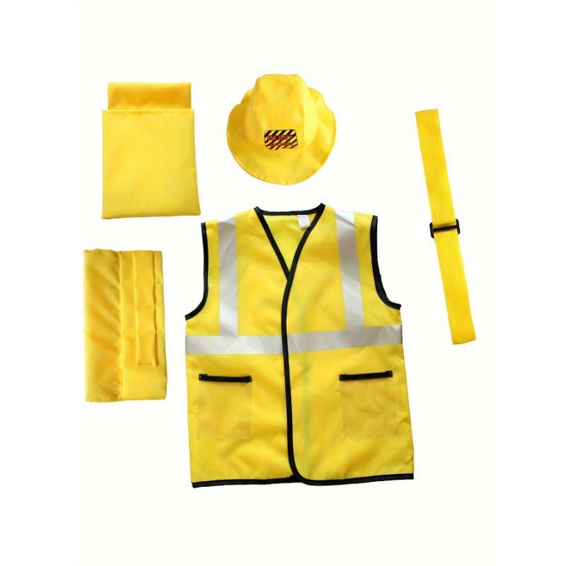 Toddler Construction Worker Vest Costume, Worker 5 Piece Playset, Yellow Reflective Vest with Tools, Party Dress Up One Size