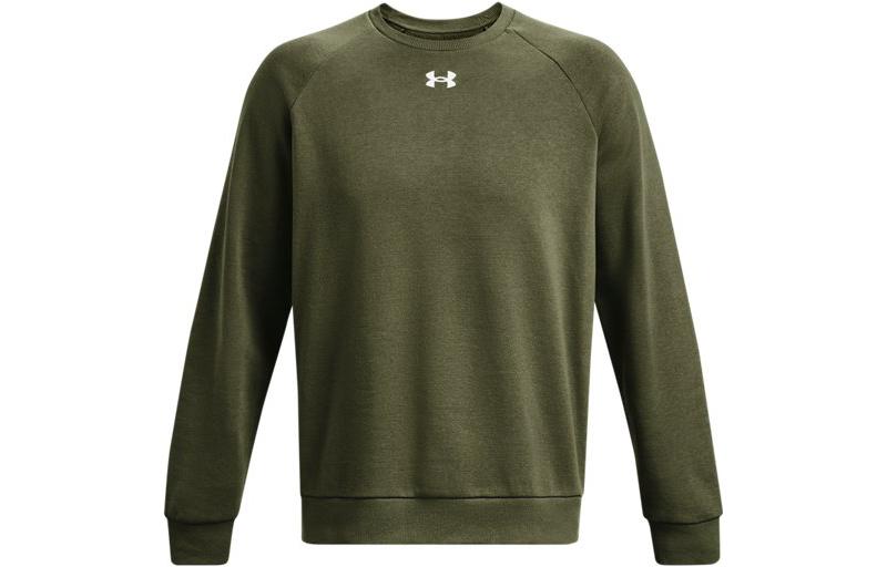 Under Armour Rival Logo Pattern Solid Color Fleece Crew Neck Training Sports Fleece Lined Sweatshirt Men s Green 1379755-390 S