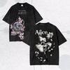 Alice Madness Returns Vybledlé Tričko Pro Páry Nadměrná Velikost Unisex Oblečení s Osobností Celoroční Oblečení Denní Nošení Cool Horní Díl