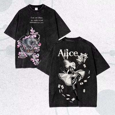 Alice Madness Returns Washed T Shirt Couples Plus Size Unisex Personality Clothes Year Round Clothing Daily Wear Cool Top
