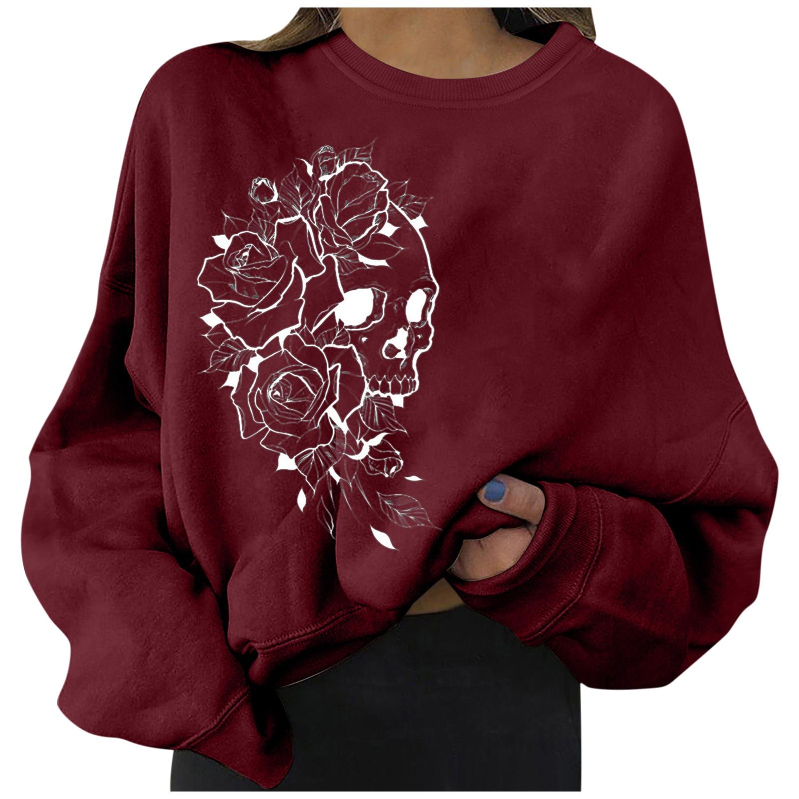 

(SU)Женский повседневный модный пуловер с круглым вырезом и длинным рукавом с принтом Хэллоуина 2022 года