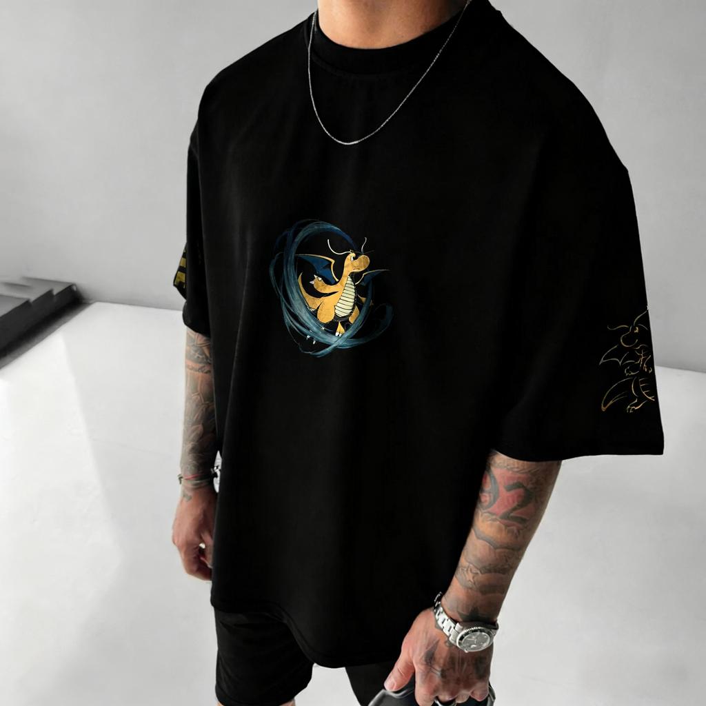 Pokémon Anime Co Branded T-shirt 2025 Unisex Summer New Dragonite Print Hip Hop Trend Casual Loose Family Short Sleeved Top