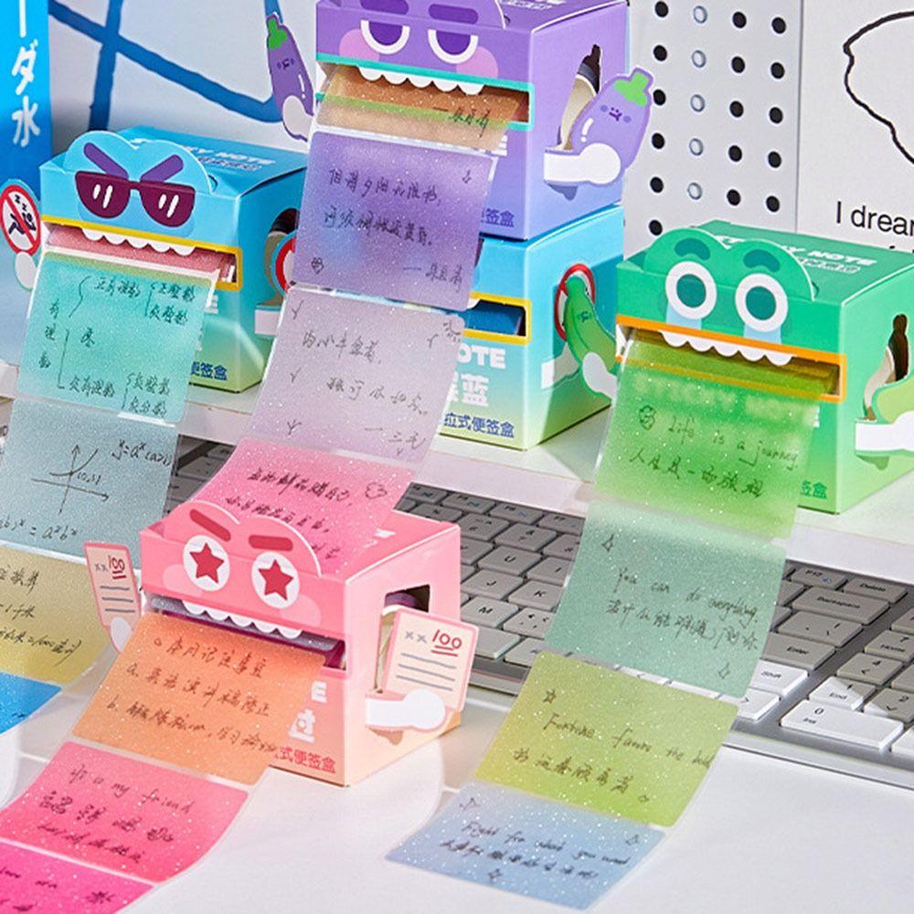 Cartoon Memo Pad Paper Pull Out Design Dopamine Sticky Notes Pearlescent Transparent Self-Adhesive Student Mistake Notepads
