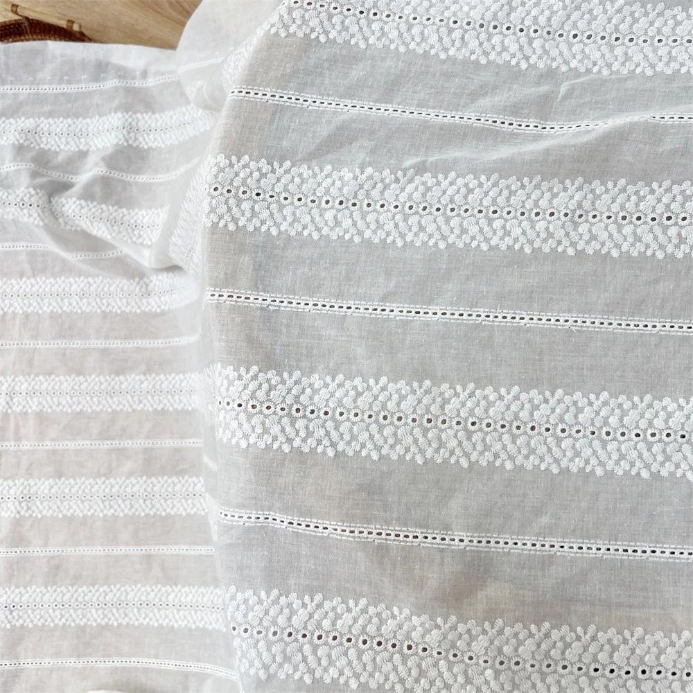 2Yards 130cm Width White Pure Cotton Hollowed-out Embroidered Fabric, Water-soluble Shirt Cotton and Skirt Fabric BL-369