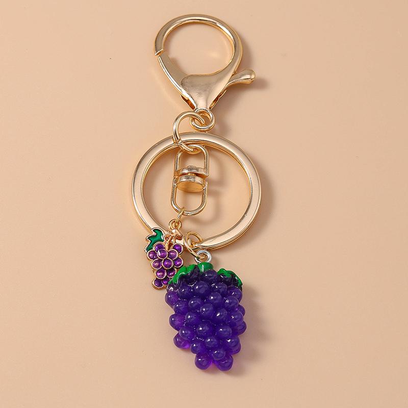 Cute Enamel Simulation Fruit Keychain Grape Watermelon Key Rings for Women Girls Handbag Pendants DIY Jewelry Gifts