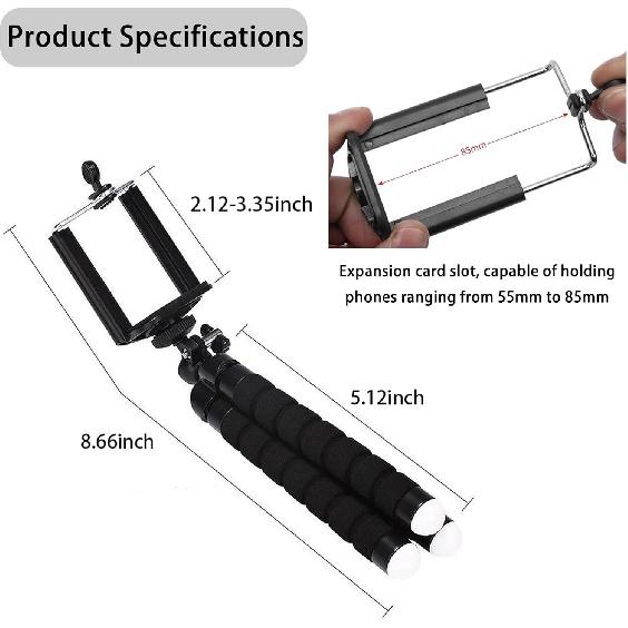 Mini Tripod,Sponge Tripod with Phone Holder Flexible Bracket with Wireless Remote and Smartphone Clamp,for Mobile Phones and Cameras