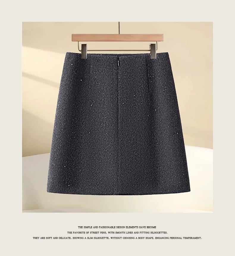 2024 New Gray High Waist A-Line Sequin Tweed Bodycon Mini Skirt for Women - Autumn/Winter Bestseller