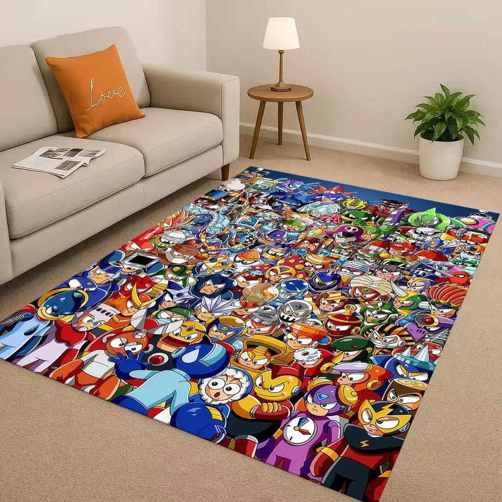 HD Retro Game Rockman Mega Man Living Room Non-Slip Area Rug Soft Carpet for Bedroom Playroom Sofa,Easy Clean Home Decor Doormat