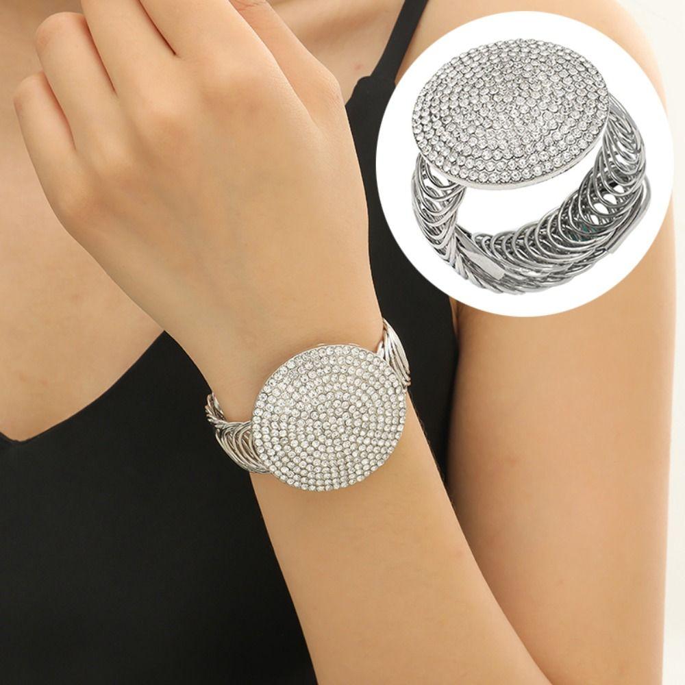 Luxury Glitter Bracelet Exaggerated Round Zinc Zinc Alloy Bracelet Creative Rhinestone Bangle Women