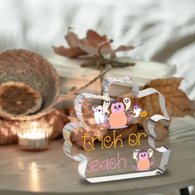 Customized Cute Cartoon Acrylic Transparent Irregular Puzzle Desktop Decoration Display Gifts for Halloween Holiday (White,Small) белый