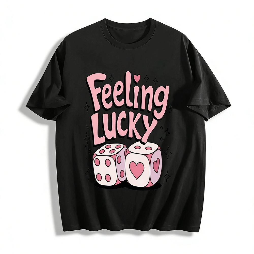Feeling Lucky Heart Dice Print Casual Fashion Versatile Top Pure cotton T-shirt XXS