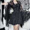 Vintage Gothic Black Lace T-shirt Elegant Flared Sleeve Smock Top See Through Sexy Cropped Tops Cardigan Streetwear