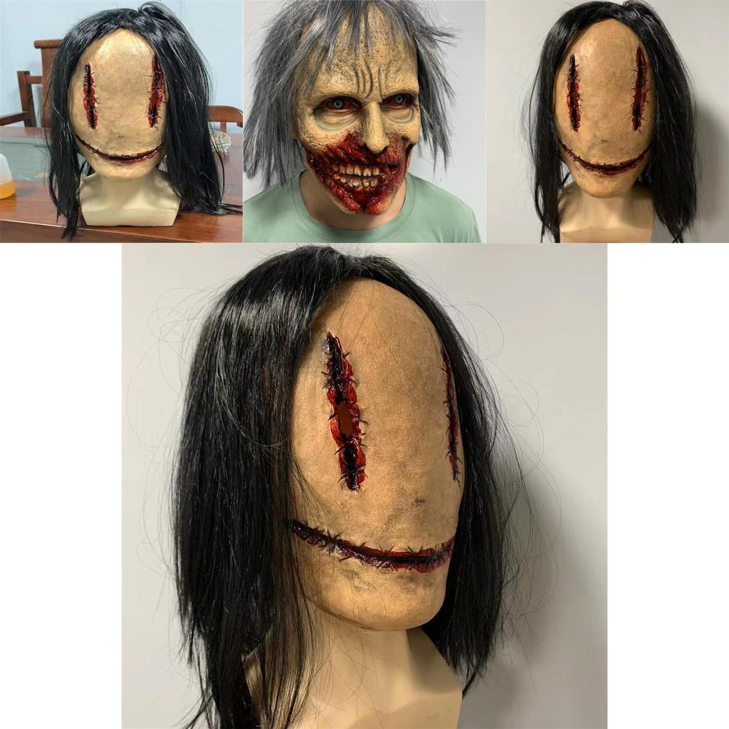 Horror Latex Zombie Mask With Long Hair And Scars For Halloween Costume Party