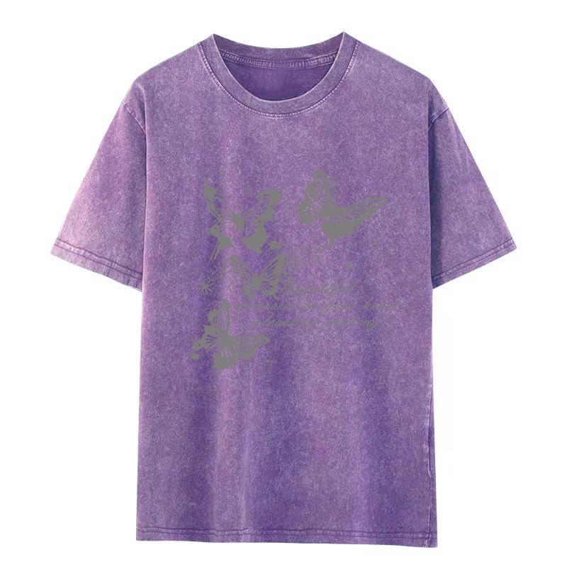 

Men s Retro Letter Washed Distressed Cotton T-Shirt - Loose Fit, Short Sleeve, Trendy Summer Fashion M фіолетовий