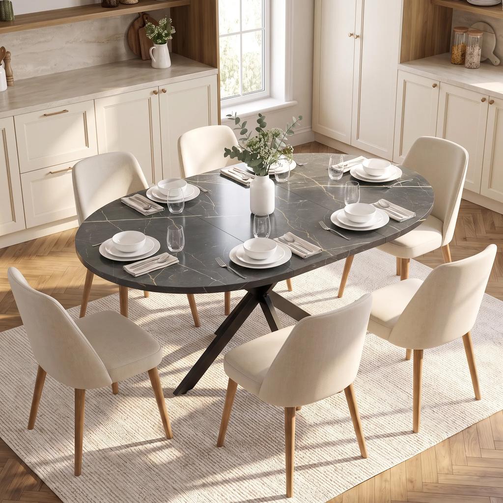 Tavolo da Pranzo Estensibile per 4-6 Persone, Tavolo da Cucina in Look Industriale con Gamba a Ragnatela, Nero