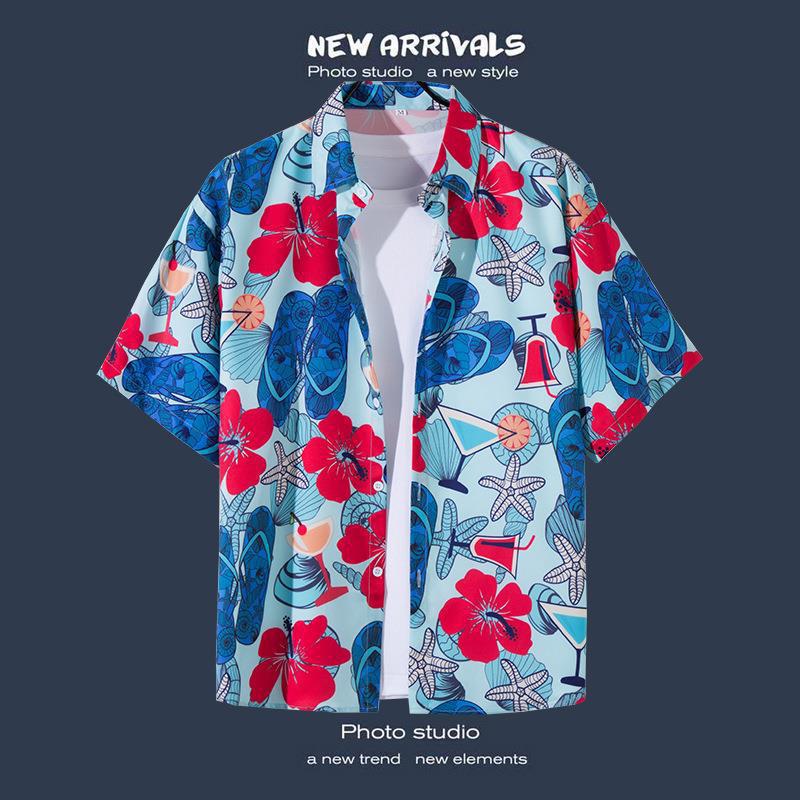 Hot-selling Couple Flower Shirt South East Asia Style Hawaiian Beach Wear Loose Casual Jacket Spot