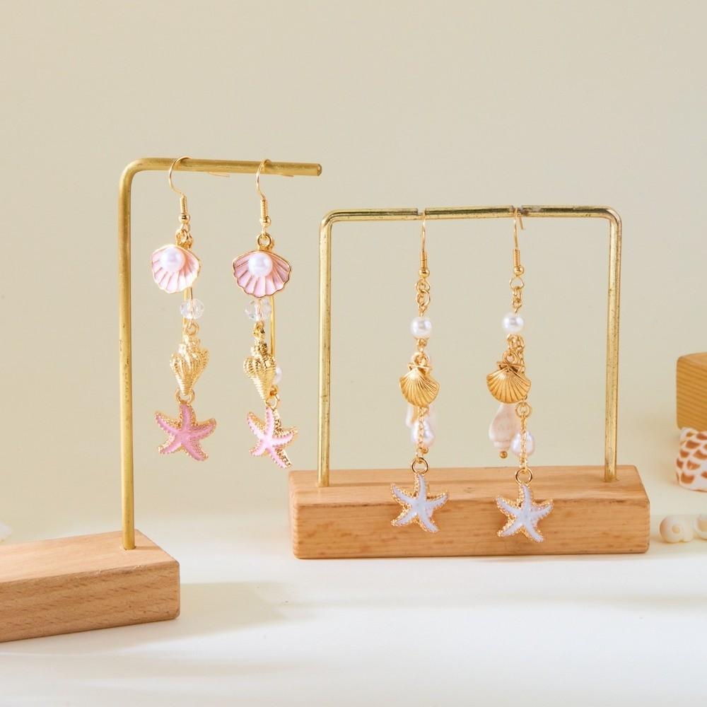 Boho-Seestern-Ohrstecker, auffällige Muschel-Ohrhänger, Strass-Ohrhänger für Damen