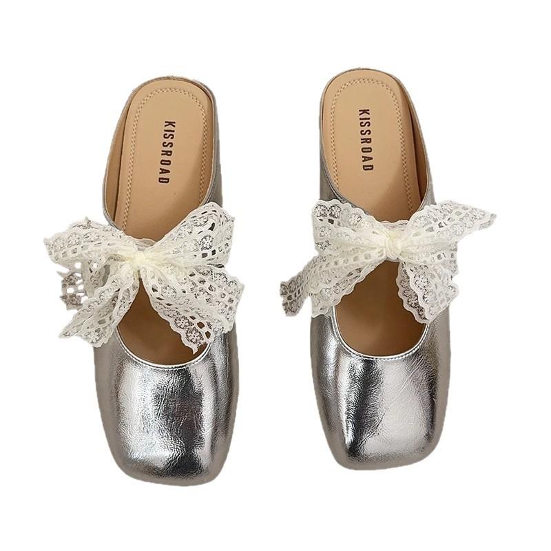 French bag head half slippers women's outer wear 2025 summer new flat-bottomed cool slippers lazy one pedal Mueller shoes