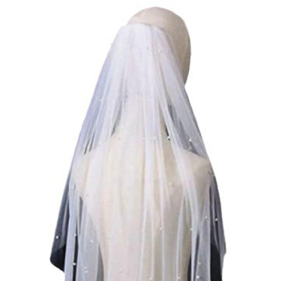 Bridal Veil with Faux Pearls Embellishment Women Lightweight Breathable Tulle Bride Veil Lightweight Short Bridal Veil