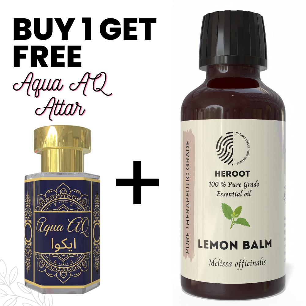 Lemon Balm Essential Oil 10ml for Aromatherapy & Home Fragrance Get 1 Free 6 Ml Attar – Aqua AQ, Dubai Oud, Aura, White Oud