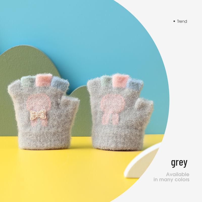 Cartoon Cute Half-Finger Knitted Baby Gloves for Toddlers (0-2 Years), Autumn & Winter, Plus Velvet
