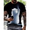 3D Cute Cat Men's T-Shirt, Funny Animal Print Short Sleeve, Harajuku Street Style Top, Crew Neck
