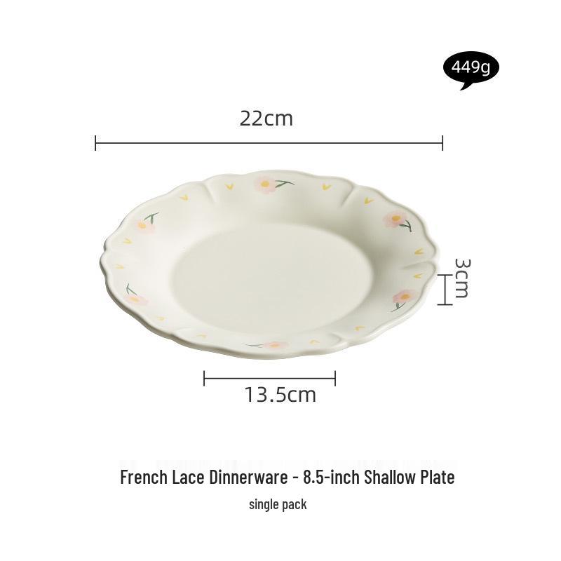 Hand-Painted Floral Tableware: French Countryside Plate & Lace Ceramic Rice Bowl