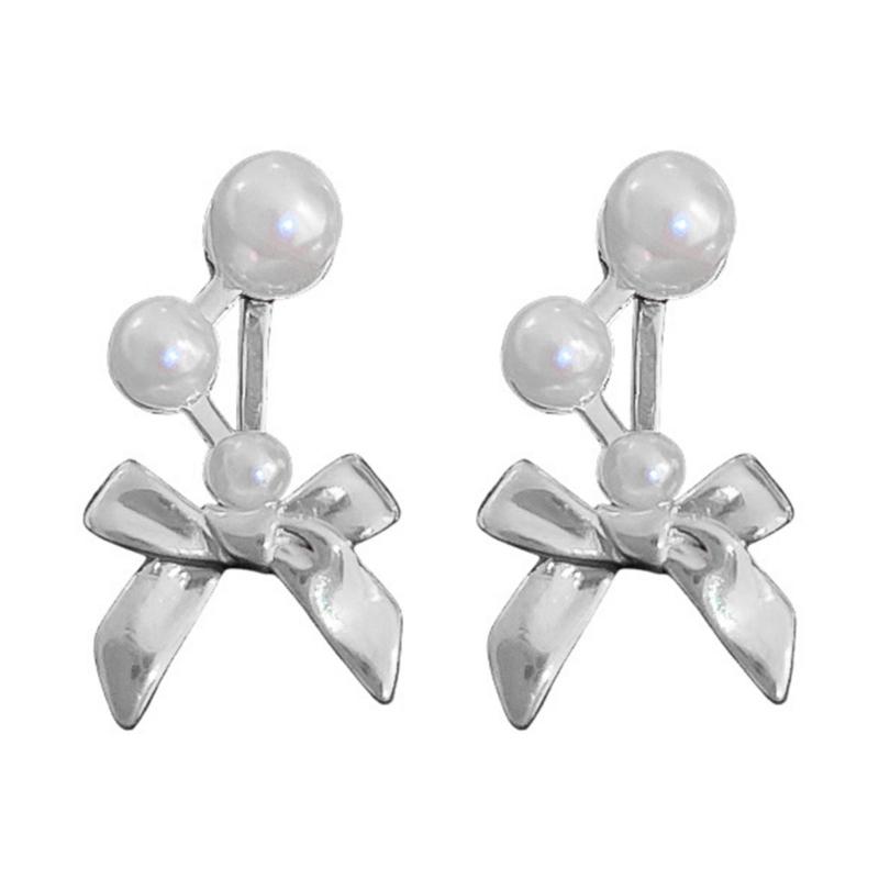 

Exquisite Bowknot Pearl Earrings for Women Korean Trendy Imitation Pearls Ear Studs Back Hang Drop Earrings Fashion Gift серебряный