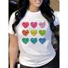 European Size Women's Sparkling Glitter Heart Print T-Shirt - Pastel & Multicolor