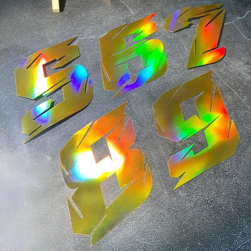 1PC 0to9 Gold Laser Number Motorcycle Stickers Waterproof for Motorbike Fairing Fender Fuel Tank Helmet Bicycle Vinyl Decals