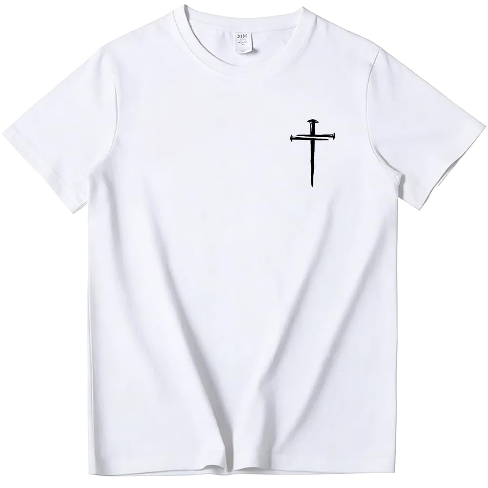 Three Nails Cross T-Shirt God Christian Faith Jesus Shirt Casual Crew Neck Short Sleeve Graphic Tee Tops