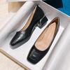 New Women Fashion Pumps High OL Basic Model Stone Pattern High Heels Shoes Ladies Square Toe Leather Casual Boat Shoes