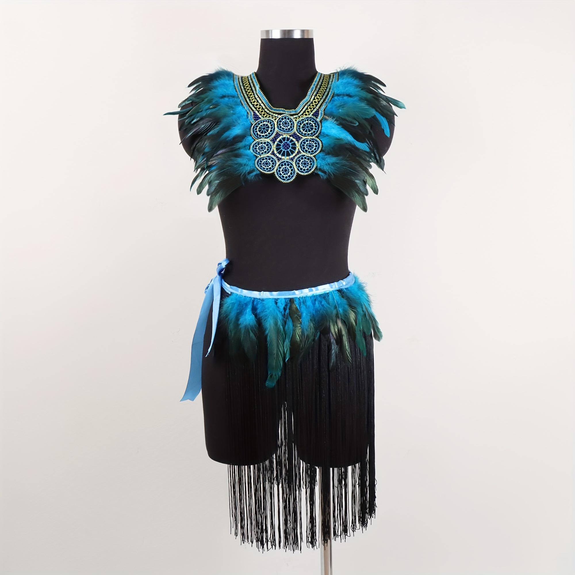 Accessoire de ceinture de jupe mi-longue à franges en dentelle à simulation de plumes artificielles, costume de spectacle de scène pour fête d'Halloween One Size&Other