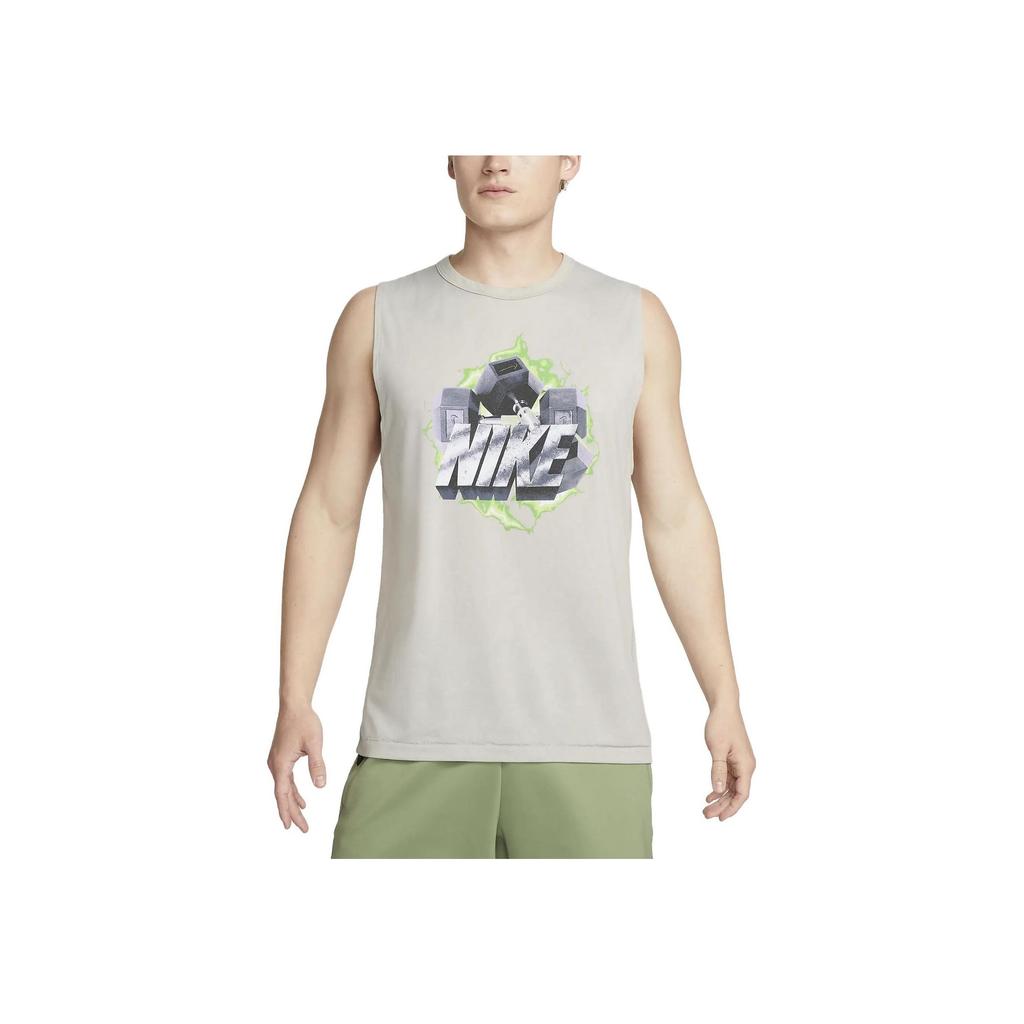 Nike Dri-FIT Letter Logo Print Round Neck Vintage Pattern Fitness Sleeveless Tank Top Men Tops Gray DX0908-012