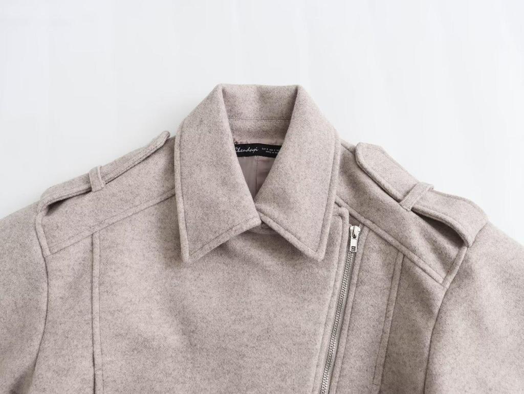 Spring 2024 Women's Minimalist Oatmeal Motorcycle Jacket