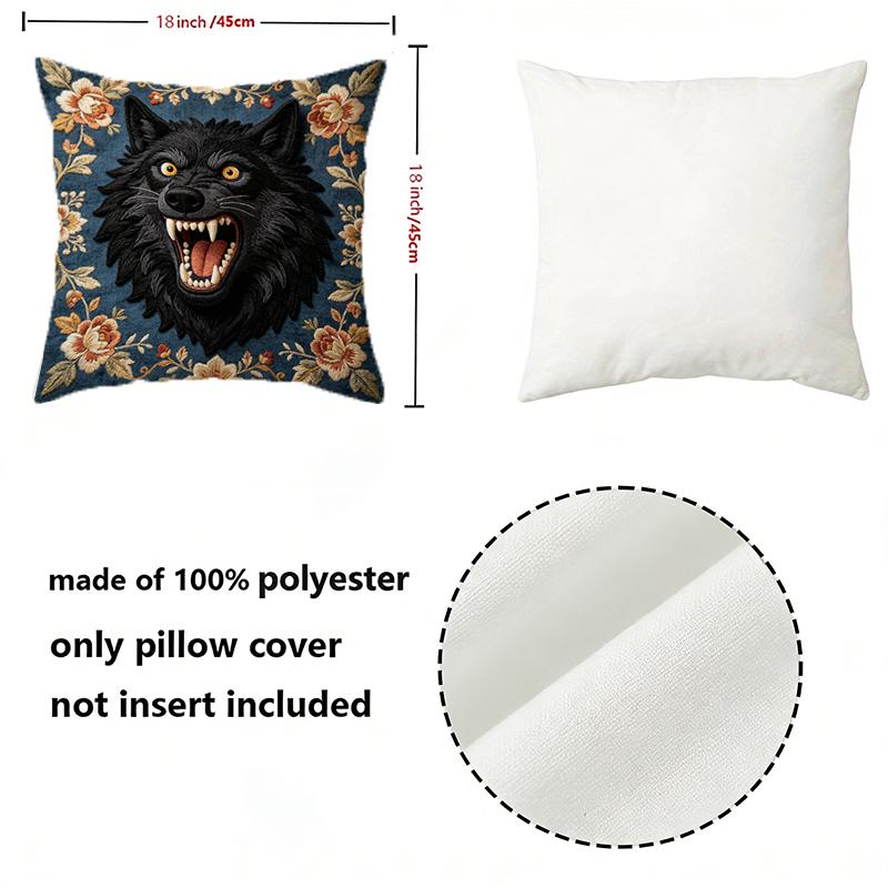 Vintage Floral Roaring Black Wolf Throw Pillow Covers Pattern Cushion Cover Suitable for Sofa Bedroom Car Pillow Cover
