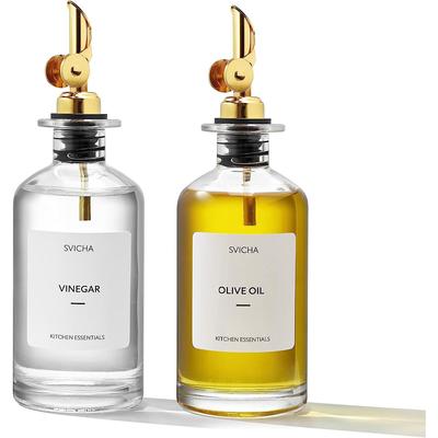 Dispensador de aceite y vinagre con pico vertedor de metal, vertedor con peso, vinagrera de aceite de oliva, botella de aceite de oliva de vidrio | 500 ml, juego de 2