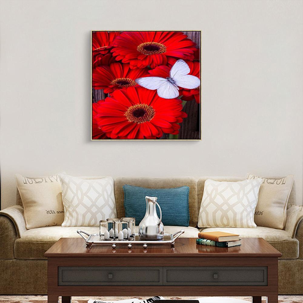 

5D Diy Алмазная картина Сафлор Белая бабочка Алмазная вышивка Полный набор для вышивки крестом в стиле аниме Домашний декор Подарок ручной работы Round 30x30cm