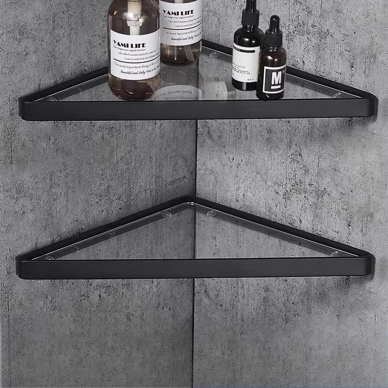 304 Stainless Steel Gunmetal Gray Corner Bathroom Glass Shelf